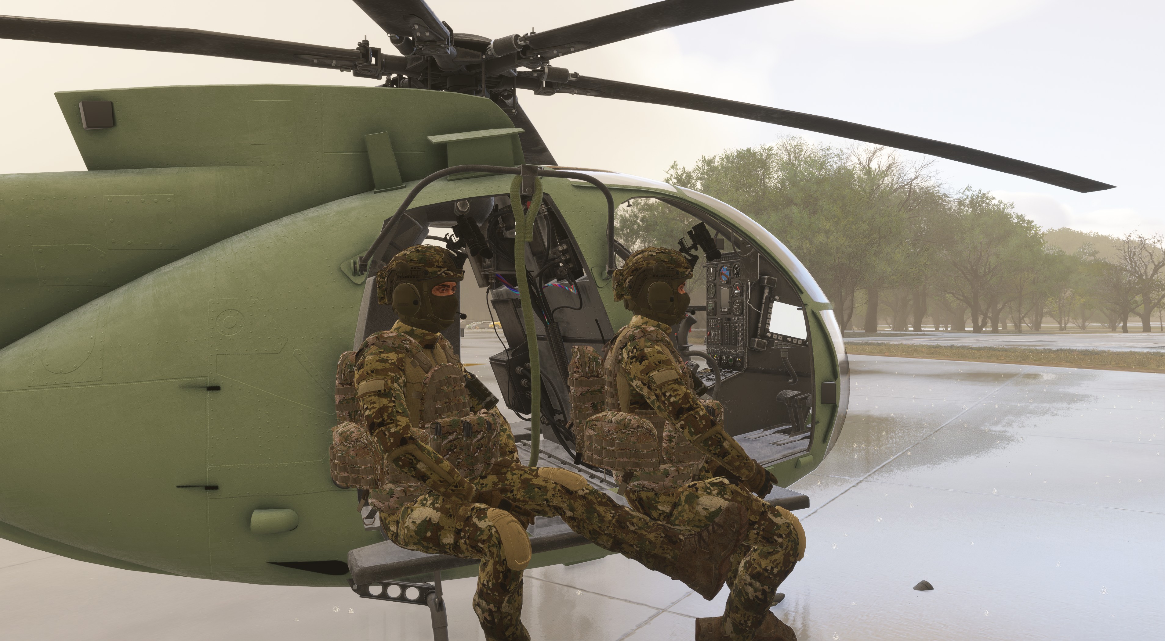 FastCow MH-6J Little Bird development screenshot with soldiers seated outside